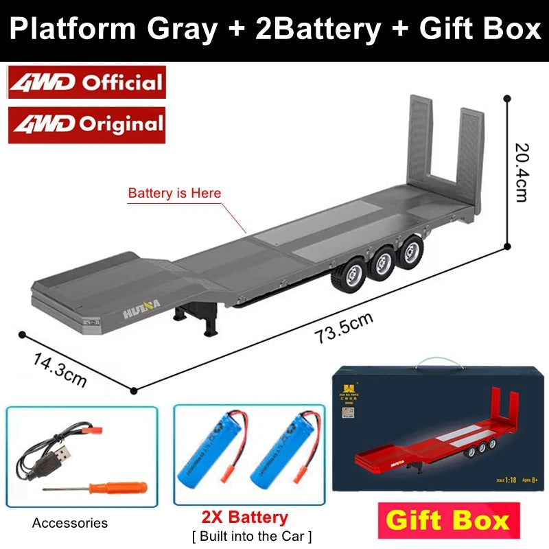 RC Semi Trailer Truck 1:18 with Sound and Lights Remote Control Flatbed Tractor Engineering Car 770S Model Toy HUINA 1501