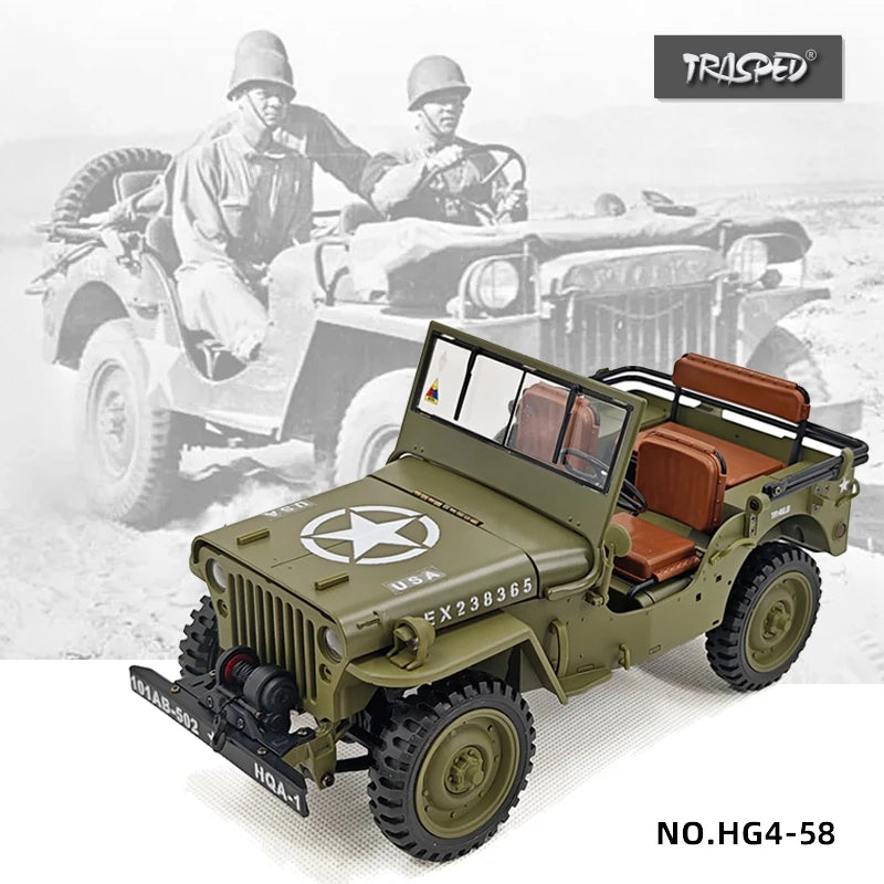 1/14 RC Car Willys Military Vehicle with Rc Winch 2.4G 4WD Off-Road Electric Remote Control Model Simulation Crawler Toys HG4-58