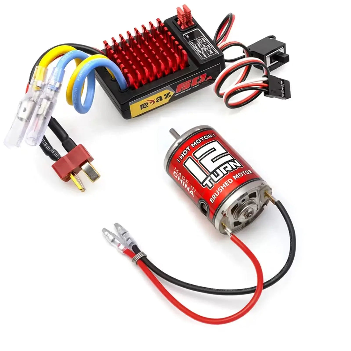 RCXAZ 540 Brushed Motor Matched AEY60 Bidirectional 60A Brushed ESC Combo, RC Upgrade Mod Kit For 1/10 RC Vehicle Arrma Traxxas HSP Redcat RC4WD Tamiya Axial SCX10 D90 1/10 RC Crawler Offroad Truck Buggy - Random Recon