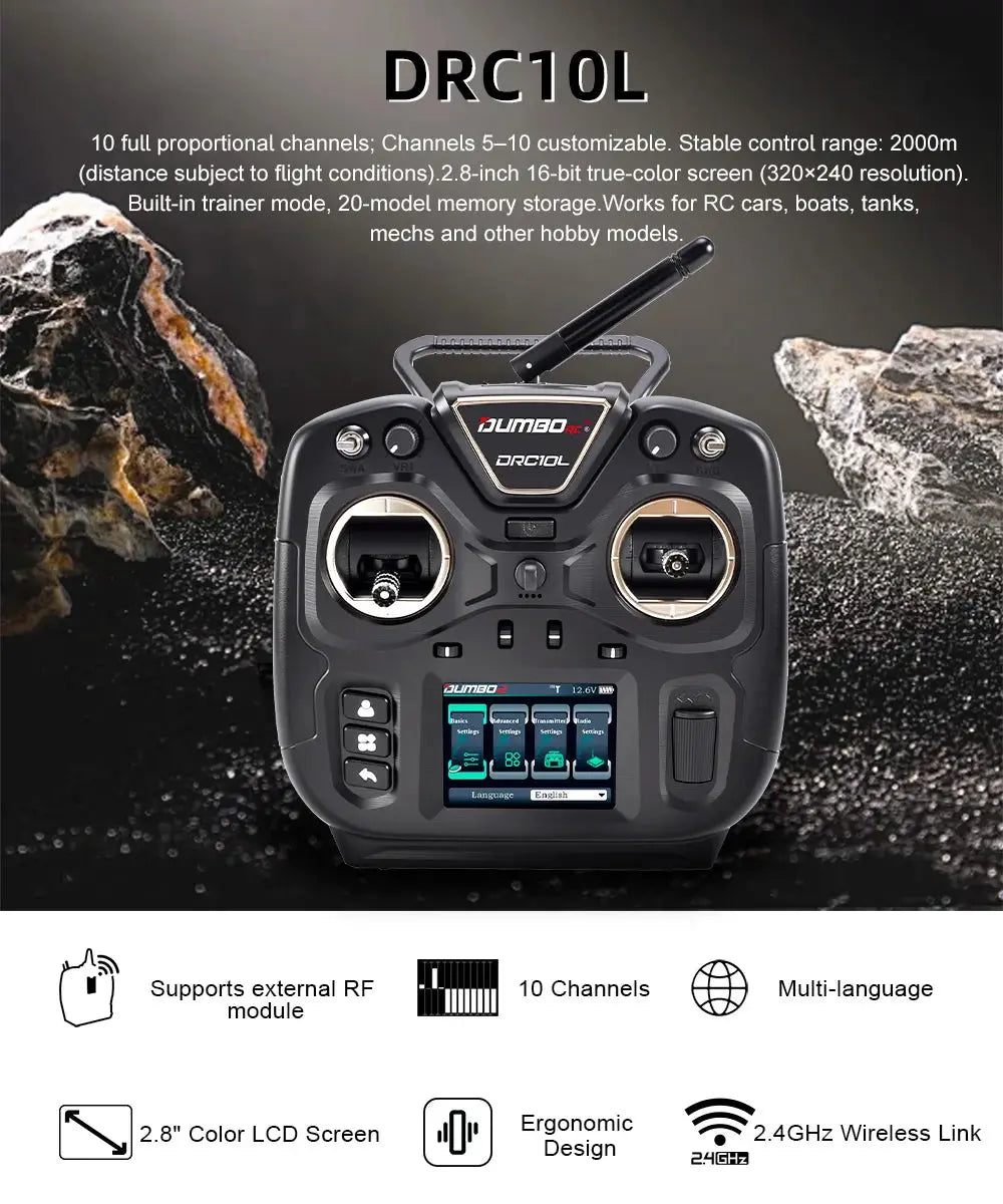 DUMBORC DRC10L 10-Channel RC Transmitter - Coach Mode, 20 Model Memory Random Recon
