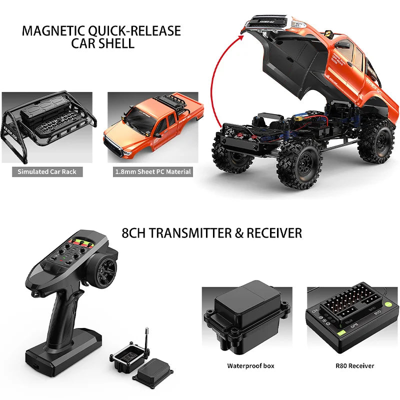 MJX H8E Super Large Remote Control Climbing Car 1:8 Brushless High And Low Speed Differential Lock 4WD RC Off-Road Vehicle