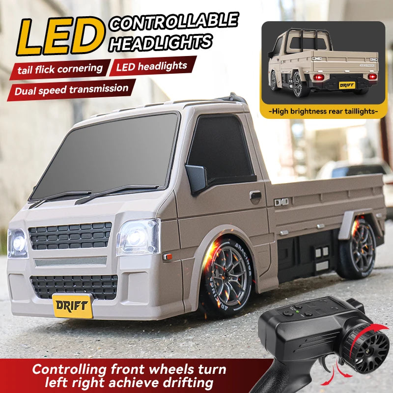 S817 1:24 Full-Scale Remote Control Drift Truck 2.4G 4WD Wireless Tricycle Model with LED Lights Suitable Rc Car for Children