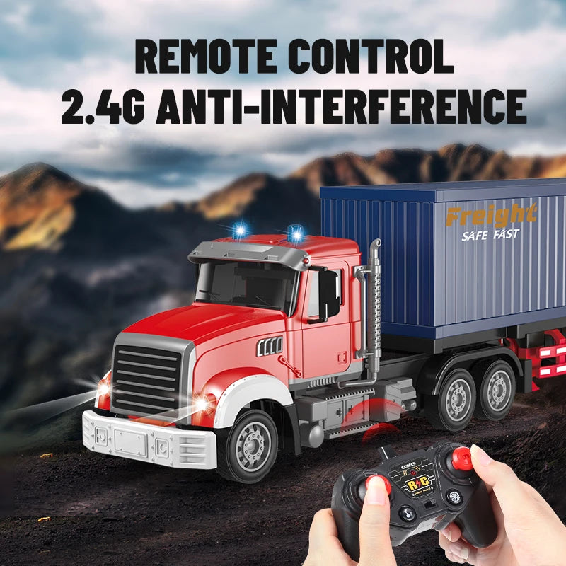 1:24 RC Container Trailer Remote Control Car Double-layer Truck Transport Vehicle Toy Car Model with Music Boy Toy Children Gift