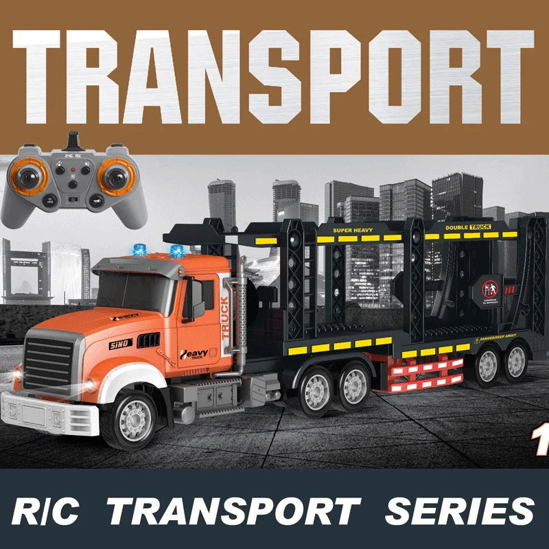 1:24 RC Container Trailer Remote Control Car Double-layer Truck Transport Vehicle Toy Car Model with Music Boy Toy Children Gift