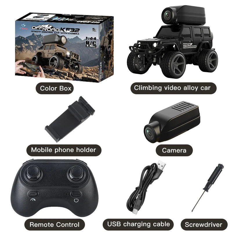 1:64 Mini Alloy RC Car, 2.4GHz Rear Drive Desktop Off-Road Toy Car with Camera, Christmas & Birthday Gift for Kids