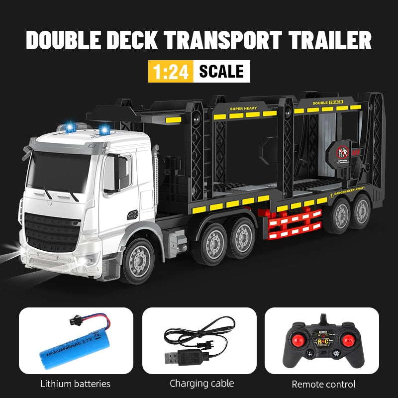 1:24 RC Container Trailer Remote Control Car Double-layer Truck Transport Vehicle Toy Car Model with Music Boy Toy Children Gift