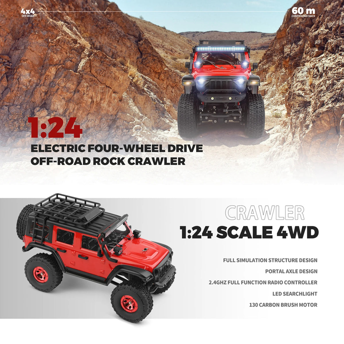 Wltoys 2428 1/24 RC Car 4WD Off-road Electric Crawler 130 Carbon Brush Motor 3KM/H Remote Control Car Toys for Boys Adults