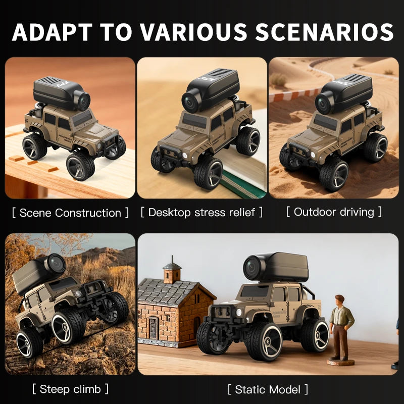 1:64 Mini Alloy RC Car, 2.4GHz Rear Drive Desktop Off-Road Toy Car with Camera, Christmas & Birthday Gift for Kids