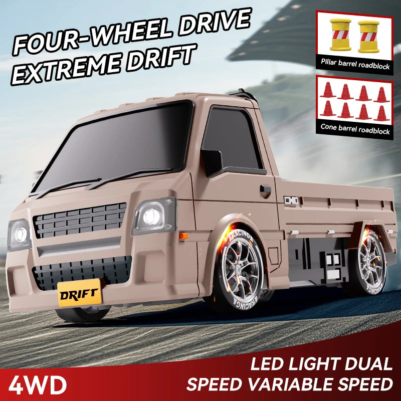 S817 1:24 Full-Scale Remote Control Drift Truck 2.4G 4WD Wireless Tricycle Model with LED Lights Suitable Rc Car for Children
