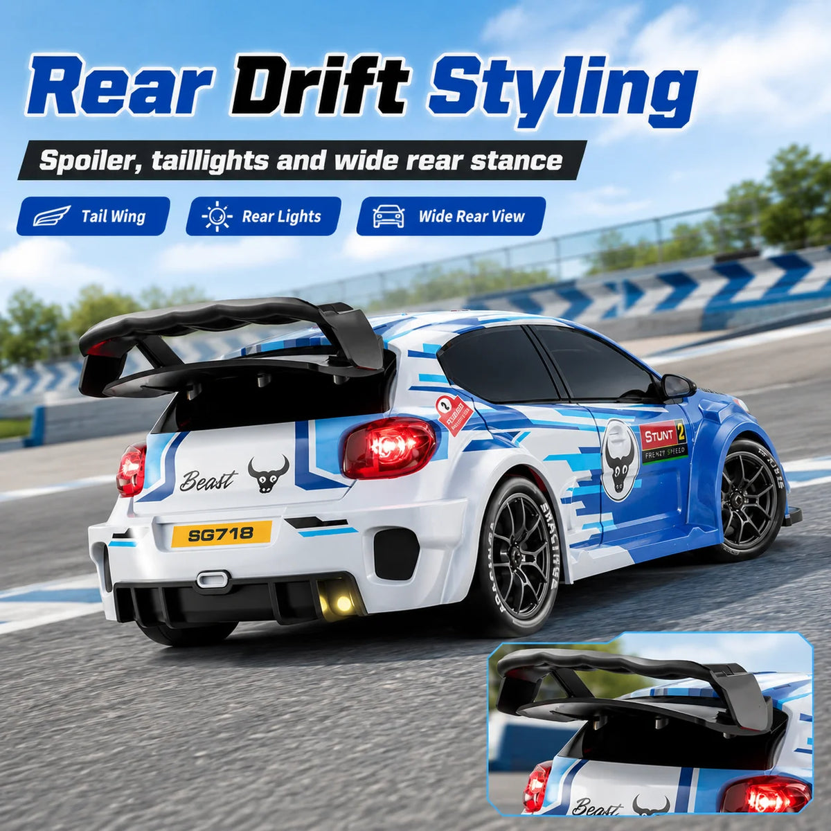 4WD High Speed RC Car 2.4G Remote Drifting Car 1:24 Scale Dual Mode One Click Switch LED Headlight Taillight Long Battery Life Racing Toy Car