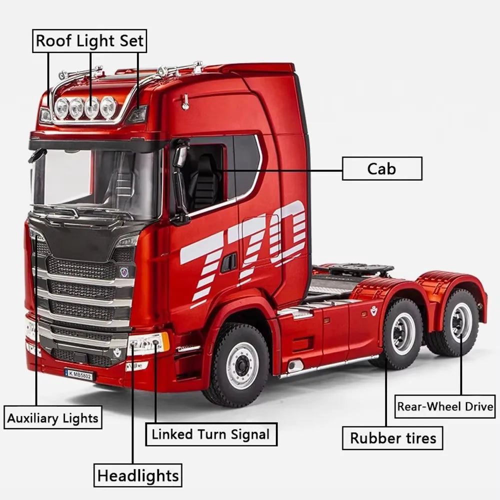 RC Semi Trailer Truck 1:18 with Sound and Lights Remote Control Flatbed Tractor Engineering Car 770S Model Toy HUINA 1501