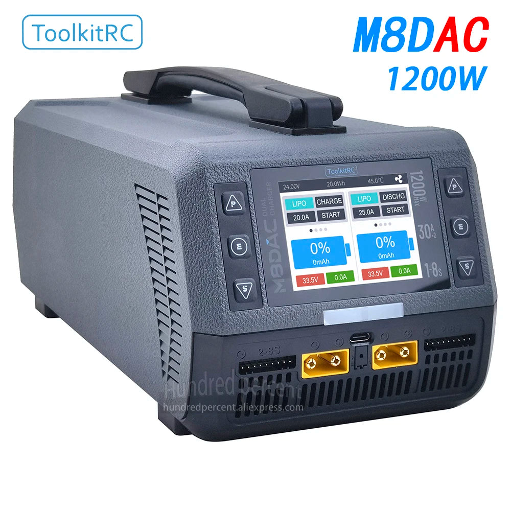 ToolkitRC M8DAC intelligent charger 2-channel 1-8S IPS display AC 1200W 50A 30A model car 1/5 1/6 1/7 fast charging
