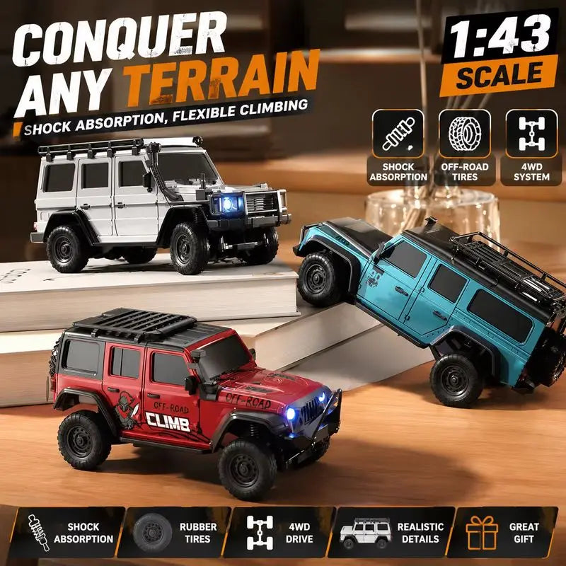 In Stock HuangBo 1:43 4WD RC Rock Crawler Car for Kids, Full Proportional Off-Road, Dual Shells, Shock Absorber Model