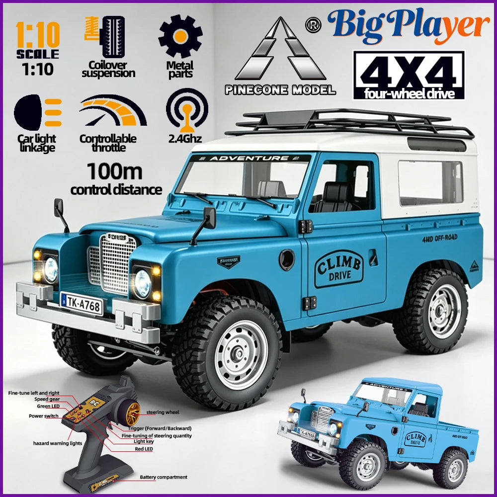 SG1009 SG1010 1/10 4WD RC car Defender RTR 2.4GHz Remote Control Off-Road Truck with LED Lights Metal Chassis Climbing Car Gift