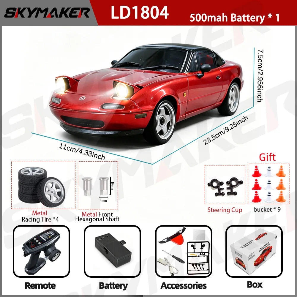LDRC 1/18 RC Drift Car LD1804 Mazda MX5 2.4GHz with ESP Gyro LED Lights Full Scale Skymaker RC Toy Racing Cars For Kids Toy Gift