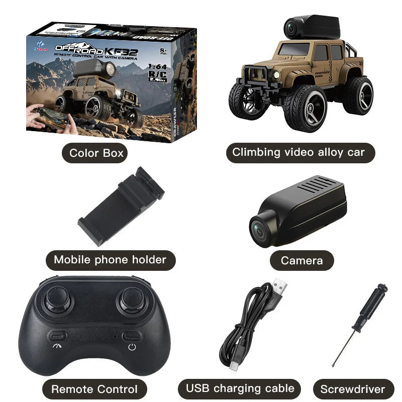 1:64 Mini Alloy RC Car, 2.4GHz Rear Drive Desktop Off-Road Toy Car with Camera, Christmas & Birthday Gift for Kids