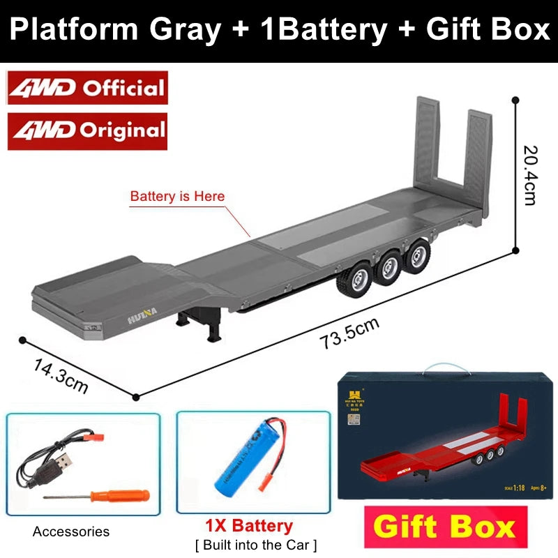 RC Semi Trailer Truck 1:18 with Sound and Lights Remote Control Flatbed Tractor Engineering Car 770S Model Toy HUINA 1501