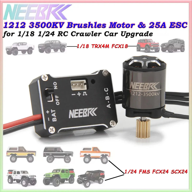 NEEBRC 1212 3500KV Brushless Motor with 25A ESC for 1/18 and 1/24 RC Crawlers Random Recon
