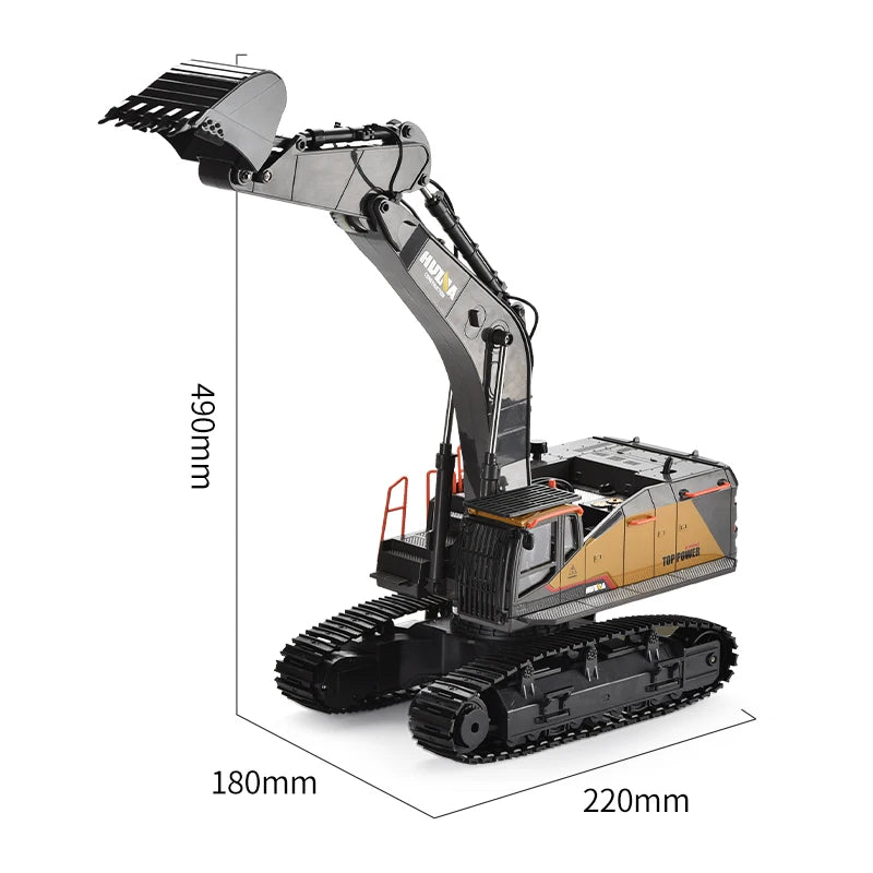 HUINA 1592 1:14 Scale RC Excavator 22 Channels 2.4G Semi-Alloy Remote Control Engineering Crawler Tractor Children's Gift