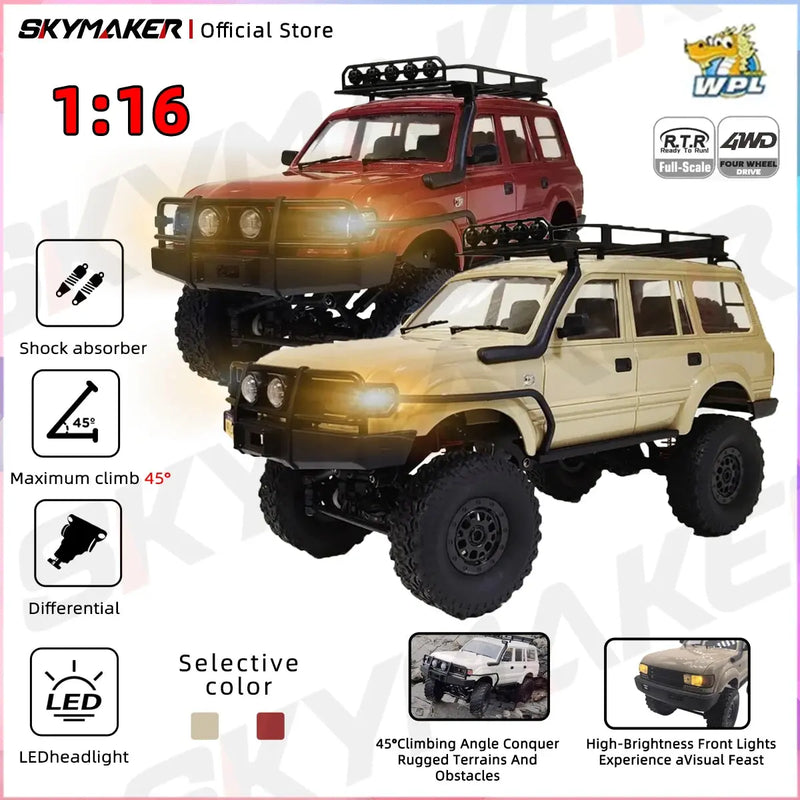 WPL C54 C54-1 1/16 RC Car LC80 Model 2.4G 4WD Off Road Remote Control LED Climbing RC Truck Electric Toy Car Gift for Boy Random Recon