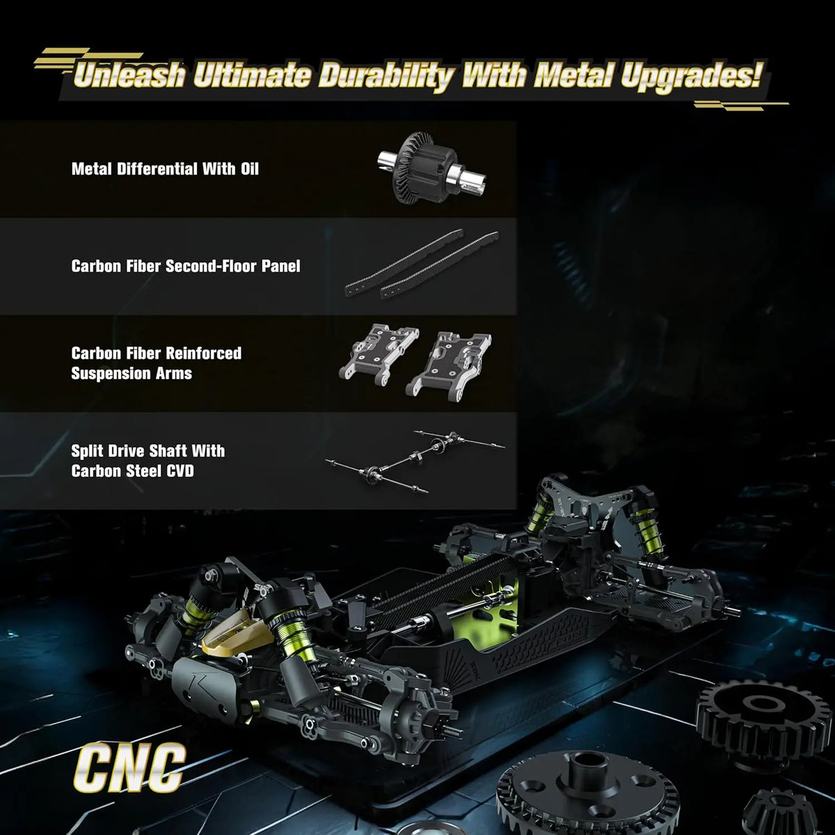 1/10 Scale 4WD Brushless RC Buggy, 50+ MPH, Carbon Fiber & Alloy Chassis, 3650-2650KV Motor, 3S LiPo, Waterproof, 20kg Servo, 6CH Radio, Sealed Diffs, All-terrain for Ages 14+