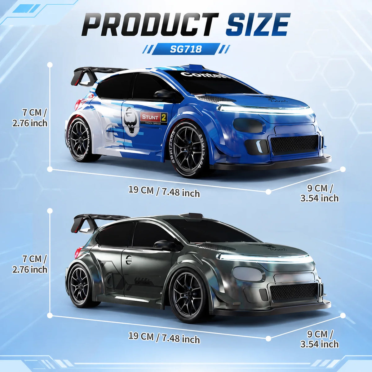 4WD High Speed RC Car 2.4G Remote Drifting Car 1:24 Scale Dual Mode One Click Switch LED Headlight Taillight Long Battery Life Racing Toy Car