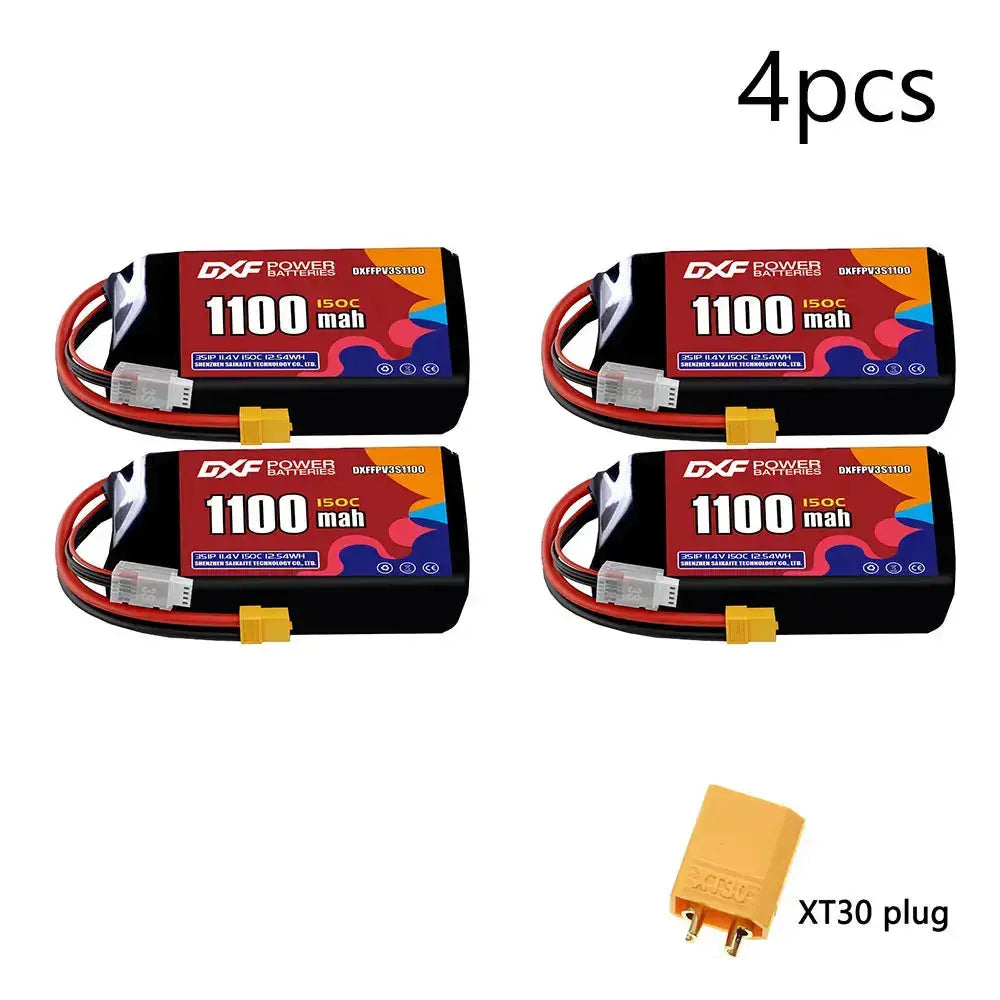 DXF 3S LiPo Battery 11.1V 150C - 650 to 1100mAh, XT30 / XT60 / JST Random Recon