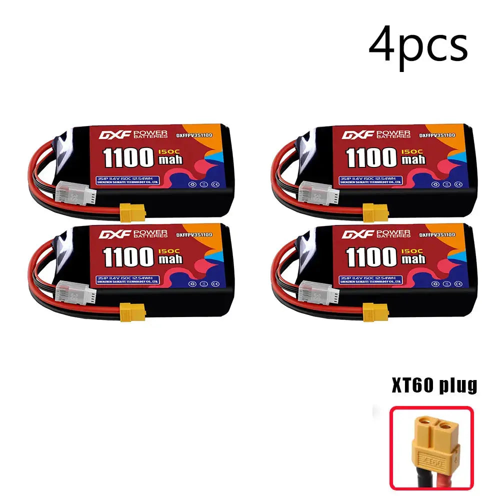 DXF 3S LiPo Battery 11.1V 150C - 650 to 1100mAh, XT30 / XT60 / JST Random Recon