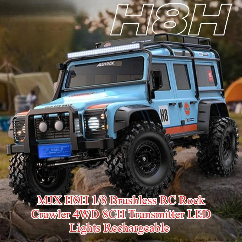 MJX H8H 1/8 Brushless RC Rock Crawler 4WD 8CH Transmitter LED Lights Rechargeable All Terrain Professional Remote Control Car