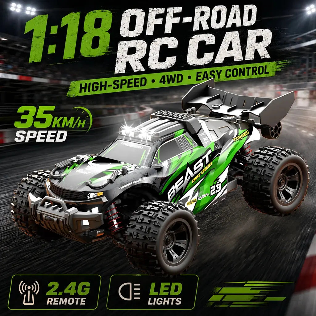 ZNLYRION 1:18 Scale 4-Wheel Drive RC Off-Road Car 35km/h All Terrain Racing Buggy Metal Bottom Plate Independent Suspension RC Toy For Adults Kids Random Recon