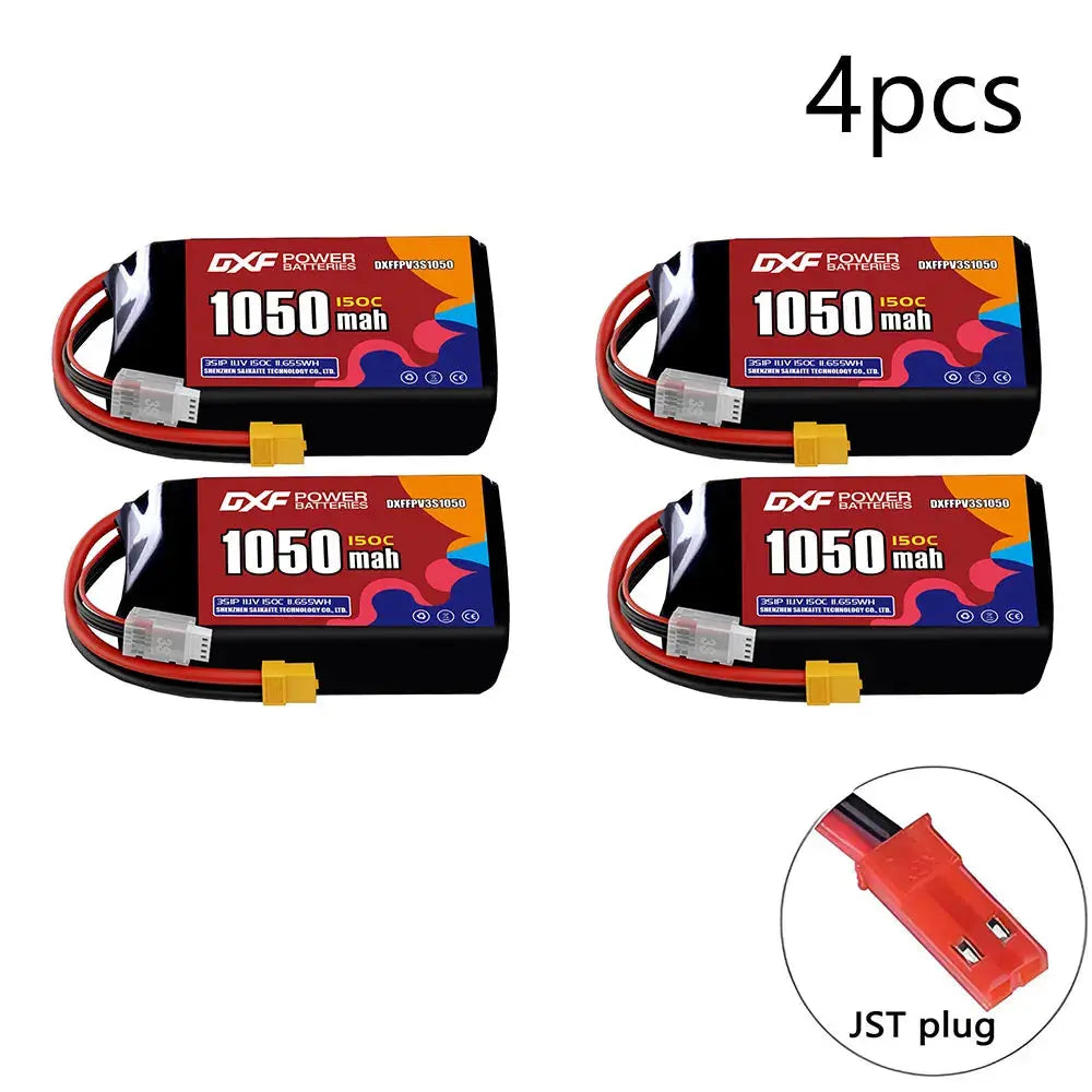DXF 3S LiPo Battery 11.1V 150C - 650 to 1100mAh, XT30 / XT60 / JST Random Recon
