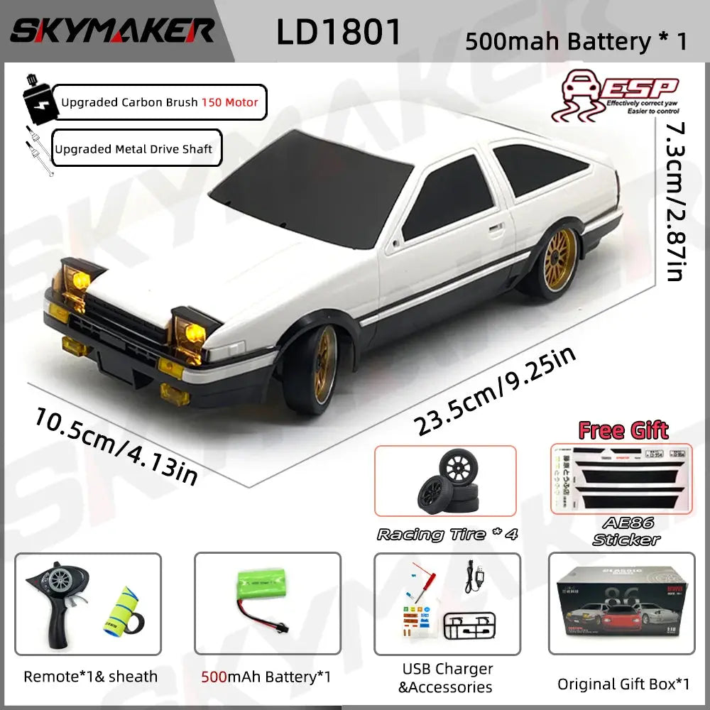 Skymaker 1/18 RC Drift Car LD1801 AE86 / LD1802 RX-7 FC - 2.4G with Gyro and LED Random Recon