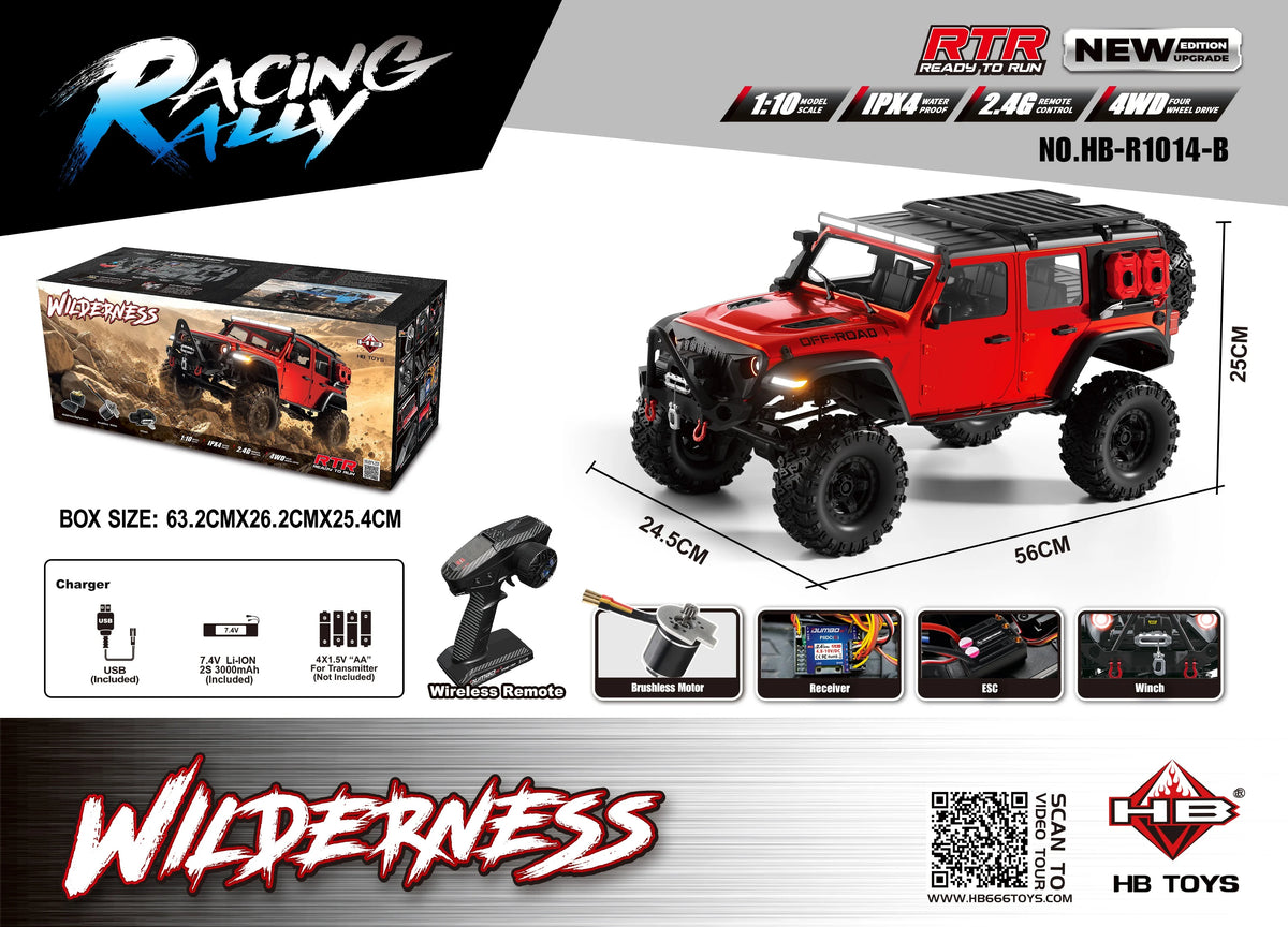 New Upgrade HB-R1011 Jeep Rubicon Recon Rc Car 1:10 Full Scale Model Climbing Car High Speed Off-Road Vehicle Brushless Version