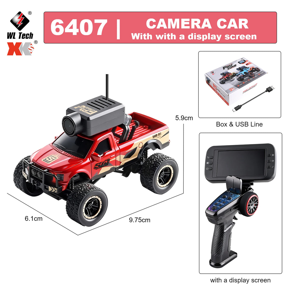 Wltoys 1:64  6407 6407-C Mini Remote Control Camera Car Wireless Remote Control Equipped with APP WiFi VR Display Desktop Toy
