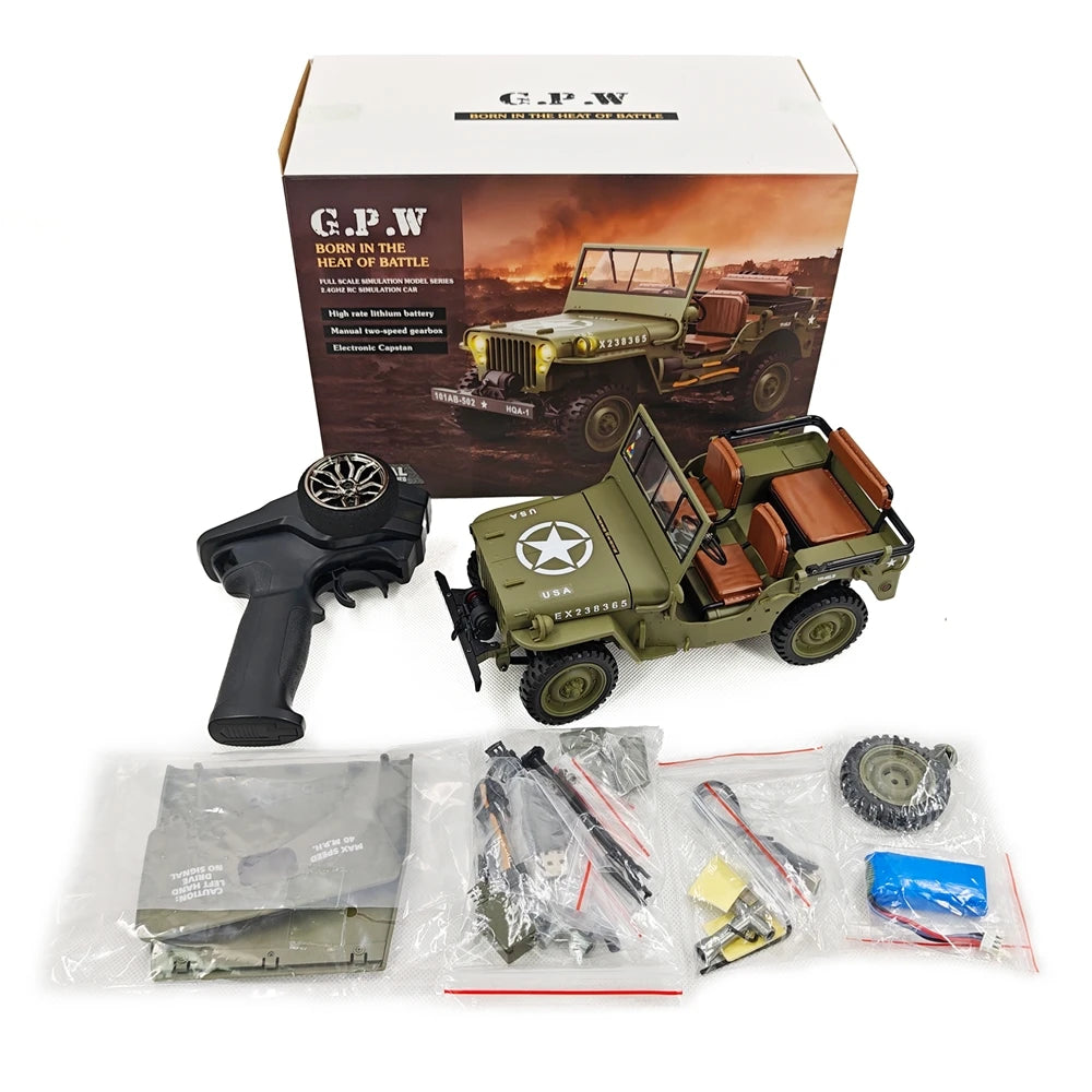 1/14 RC Car Willys Military Vehicle with Rc Winch 2.4G 4WD Off-Road Electric Remote Control Model Simulation Crawler Toys HG4-58