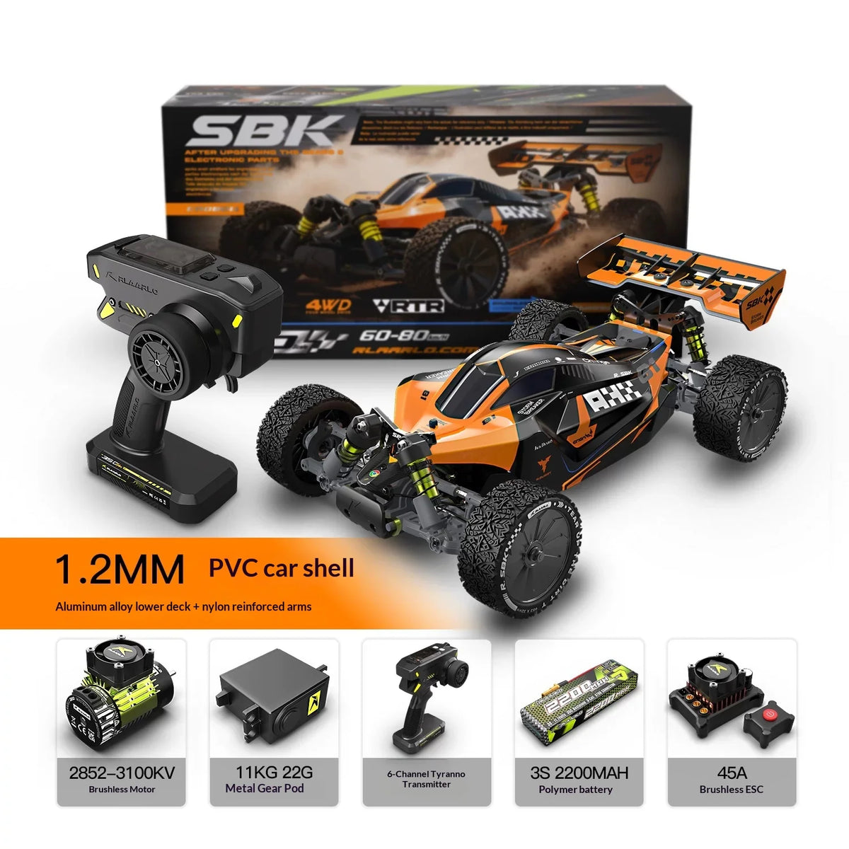 Rlaarlo RC Buggy SBK10 Storm Breaker 1/10 Brushless 4WD Off Road Racing Car 60-80 KM/H 2.4GHz Remote Control Alloy Drive Vehicle