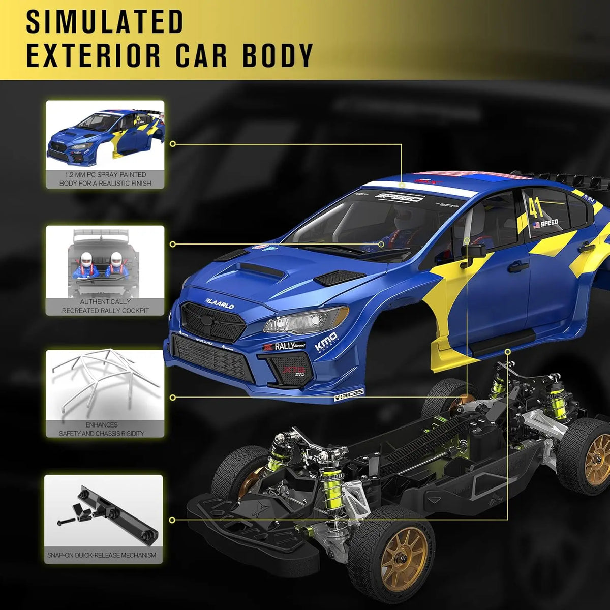 1/10 Scale Brushless RC Car 4WD RTR 40+ MPH Carbon Fiber Gyro Waterproof 80A ESC 3S Li Battery Compatible for Ages 14+