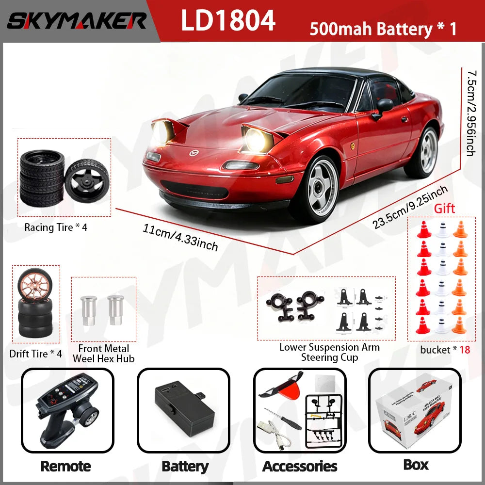 LDRC 1/18 RC Drift Car LD1804 Mazda MX5 2.4GHz with ESP Gyro LED Lights Full Scale Skymaker RC Toy Racing Cars For Kids Toy Gift