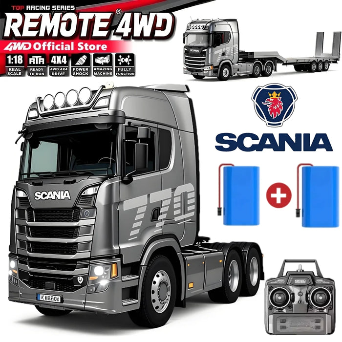 RC Semi Trailer Truck 1:18 with Sound and Lights Remote Control Flatbed Tractor Engineering Car 770S Model Toy HUINA 1501