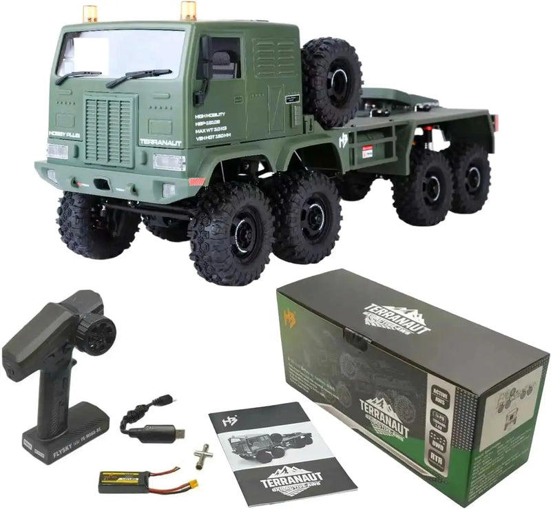 1/18 RC Crawler 8x8 Remote Control Truck, RTR Full-Lock 8WD with Active All-Wheel Steering, 2-Speed Transmission, Recovery Winch, LED Lights, Green Random Recon