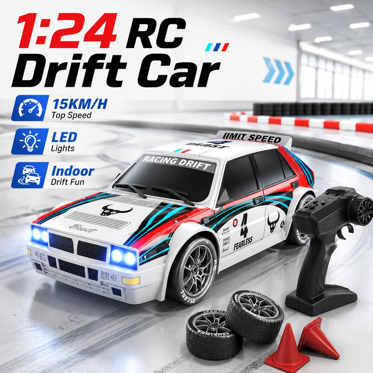 1:24 4WD RC Drift Car – 20 km/h High-Speed Remote Control Racing Car with LED Lights